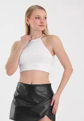 Kadın Beyaz Bisiklet Yaka Crop Top BLZ-00187