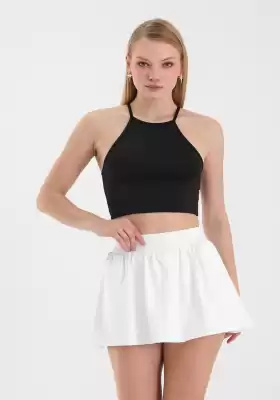 Kadın Siyah Bisiklet Yaka Crop Top BLZ-00187