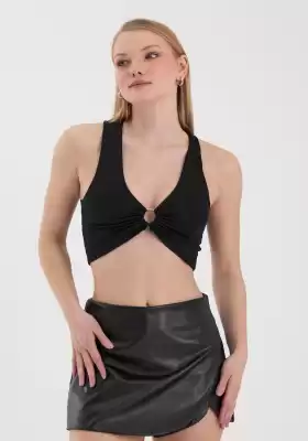 Kadın Siyah Halka Detaylı Crop Top BLZ-00353