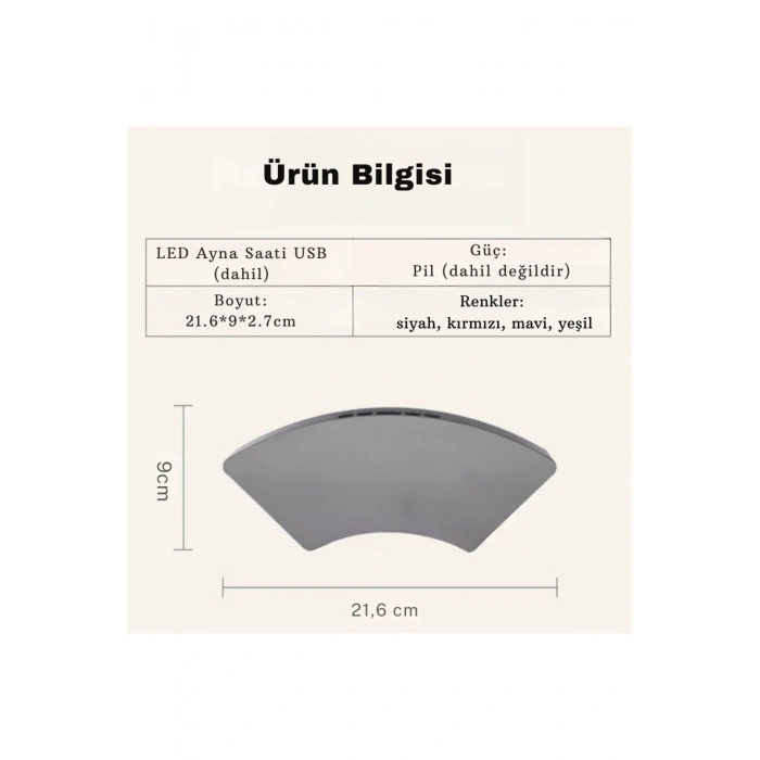 Dekoratif Masaüstü Dijital Saat Kavisli Sıcaklık Tarih ölçen Şık Usb Aynalı Led Işıklı Alarmlı Saat