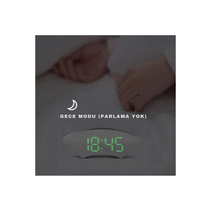 Dekoratif Masaüstü Dijital Saat Kavisli Sıcaklık Tarih ölçen Şık Usb Aynalı Led Işıklı Alarmlı Saat