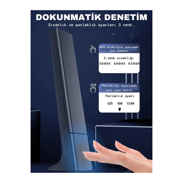 Şarjlı dokunmatik ledli okuma çalışma masa lambası 3 renkli kısılabilir şık dekoratif çalışma ışığı