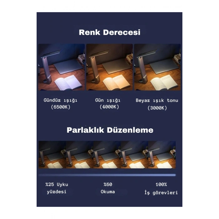 Şarjlı dokunmatik ledli okuma çalışma masa lambası 3 renkli kısılabilir şık dekoratif çalışma ışığı