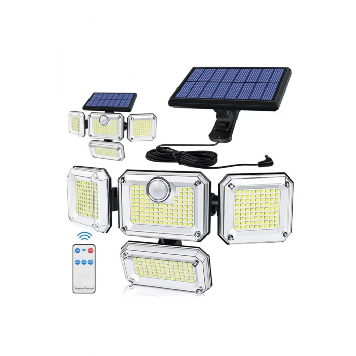 Güneş Enerjili Sensörlü 125 Solar LED Lamba Su Geçirmez Kumandalı Bahçe ve Garaj Işığı 3 Modlu Bahçe