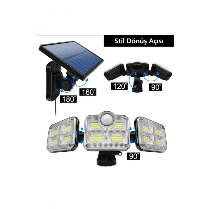 Güneş Enerjili Sensörlü 125 Solar LED Lamba Su Geçirmez Kumandalı Bahçe ve Garaj Işığı 3 Modlu Bahçe