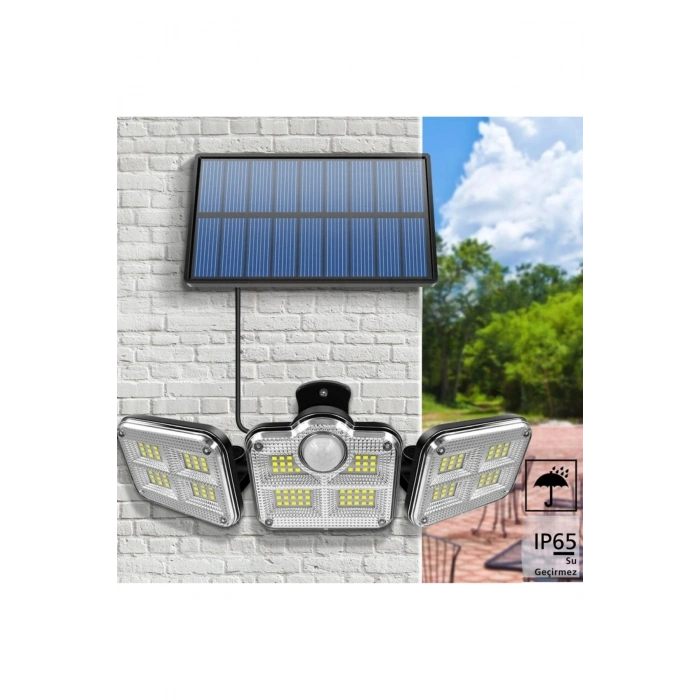 Güneş Enerjili Sensörlü 125 Solar LED Lamba Su Geçirmez Kumandalı Bahçe ve Garaj Işığı 3 Modlu Bahçe