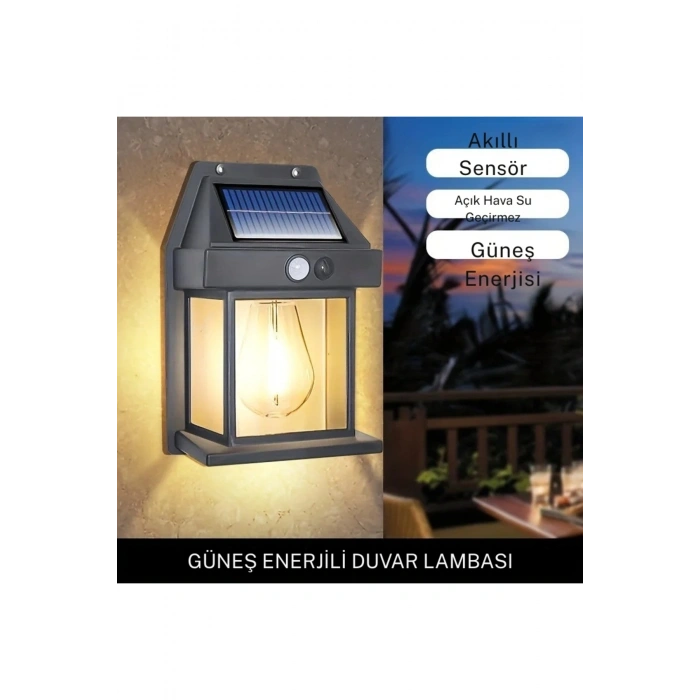 Güneş Enerjili Sensörlü Duvar Lambası IP65 Su Geçirmez E27 Ampul Değiştirilebilir