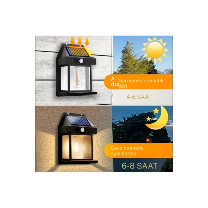 Güneş Enerjili Sensörlü Duvar Lambası IP65 Su Geçirmez E27 Ampul Değiştirilebilir
