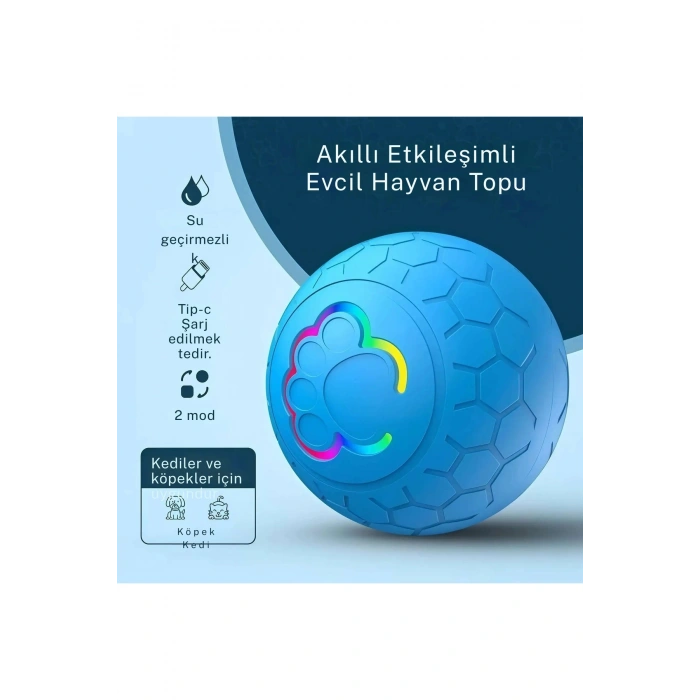 Otomatik Şarjlı Köpek Kedi Oyuncağı Hareketli RGB Işıklı Zıplayan Akıllı Top Kedi Oyuncağı