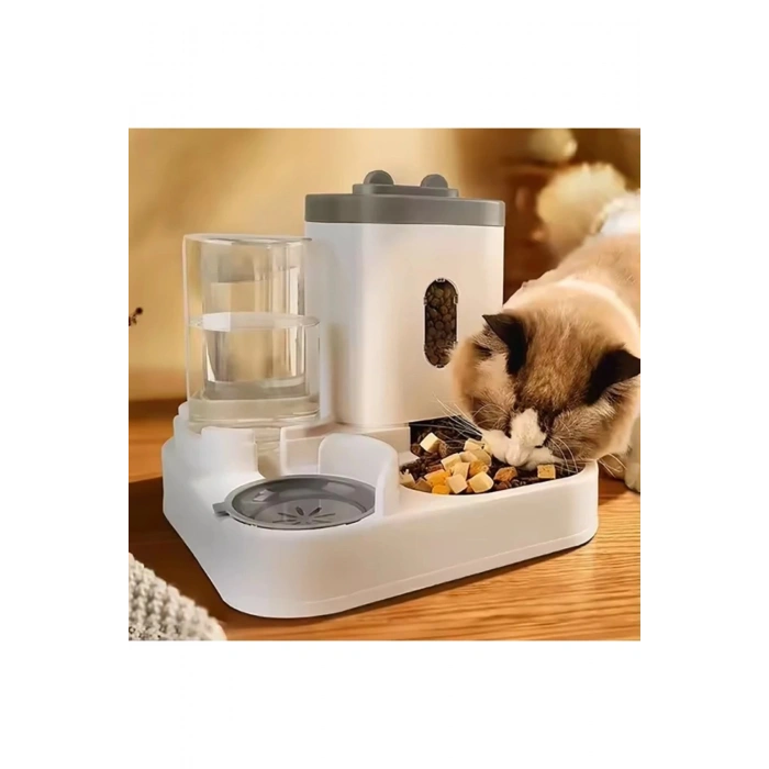 Kedi & Köpek Mama ve Su Kabı 2.2L Mama + 800 ml Su Hazneli Standlı Pratik ve Hijyenik Besleme Seti