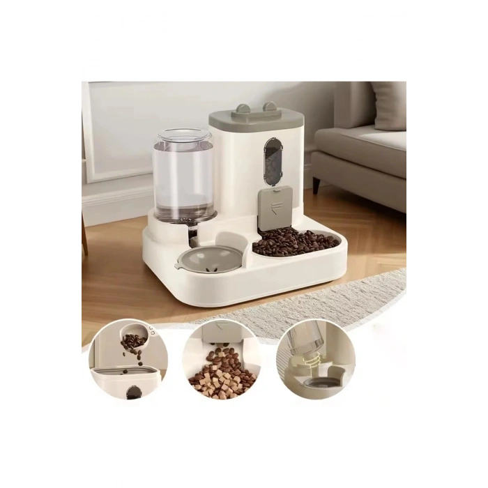 Kedi & Köpek Mama ve Su Kabı 2.2L Mama + 800 ml Su Hazneli Standlı Pratik ve Hijyenik Besleme Seti
