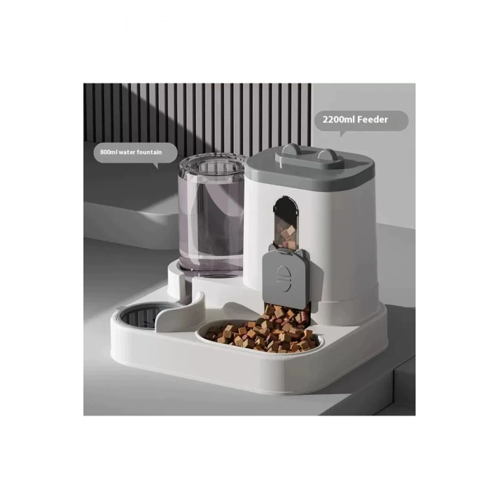 Kedi & Köpek Mama ve Su Kabı 2.2L Mama + 800 ml Su Hazneli Standlı Pratik ve Hijyenik Besleme Seti