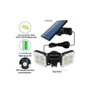 Güneş Enerjili Solar Lamba 20w 120 Bahçe Sokak Lamba