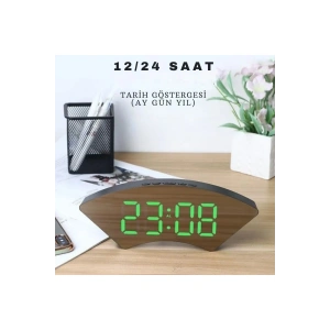 Dekoratif Masaüstü Dijital Saat Kavisli Sıcaklık Tarih ölçen Şık Usb Aynalı Led Işıklı Alarmlı Saat