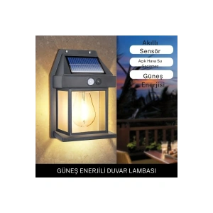 Güneş Enerjili Sensörlü Duvar Lambası IP65 Su Geçirmez E27 Ampul Değiştirilebilir
