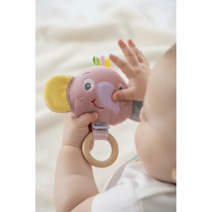 Babyjem Ahşap Halkalı Sevimli Fil Dişlik Gül Kurusu