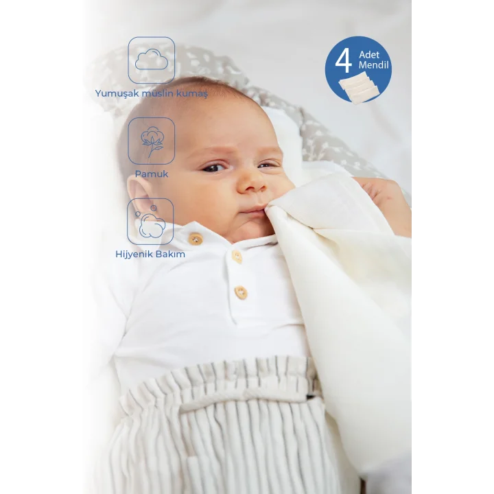 Babyjem Bürümcük Bebek Ağız Ter Mendili 4 Adet Ekru