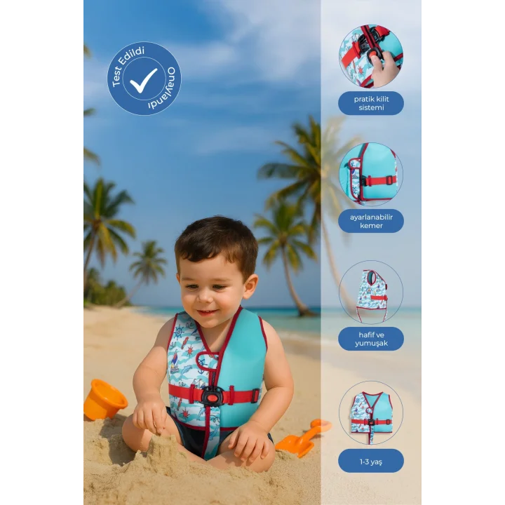 Babyjem Deniz Havuz Çocuk Yüzme Yeleği UV Korumalı 1-4 Yaş Yeşil