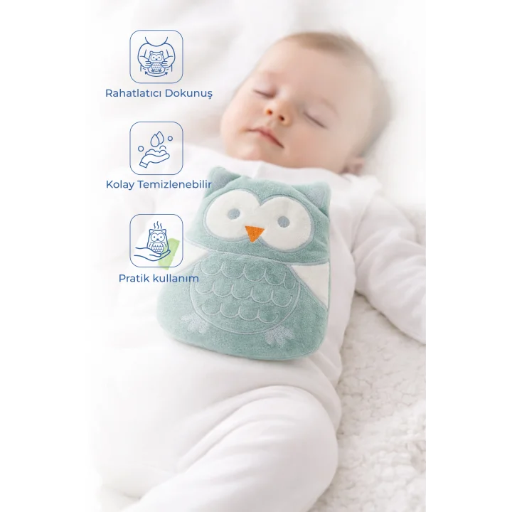 Babyjem Kiraz Çekirdekli Baykuş Kadife Rahatlatıcı Gaz Kemeri & Gaz Yastığı - Yeşil