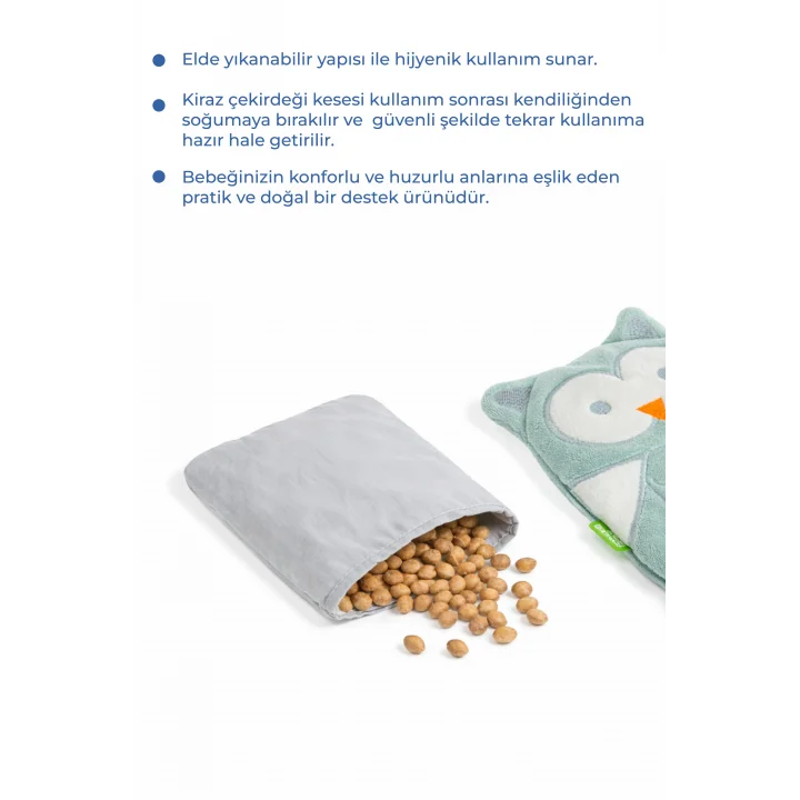 Babyjem Kiraz Çekirdekli Baykuş Kadife Rahatlatıcı Gaz Kemeri & Gaz Yastığı - Yeşil