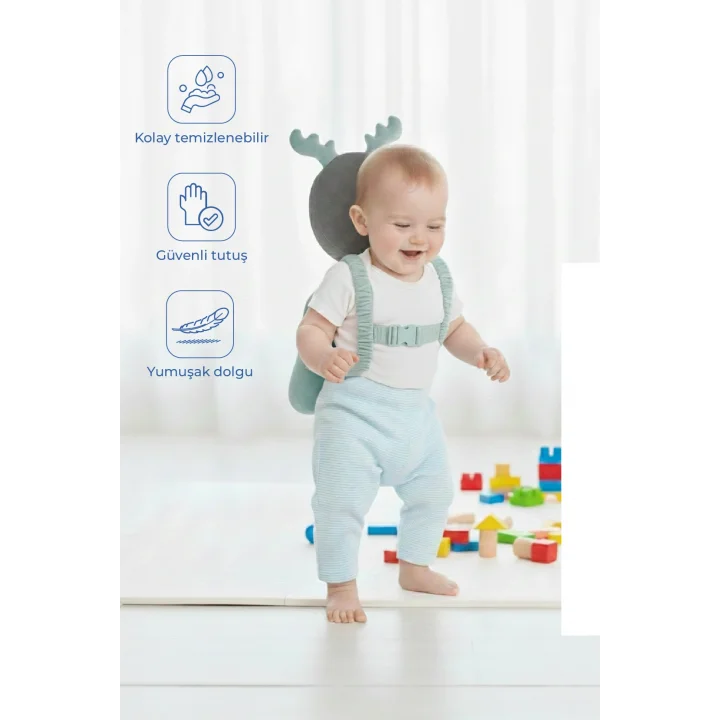 Babyjem Bebek Melek Kanadı Kafa Bel Koruma Yastığı Yeşil Kadife