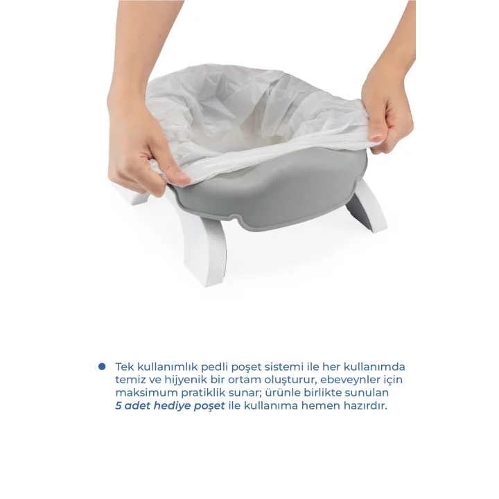 Babyjem Portatif Katlanabilir Seyahat Lazımlığı Soft Gri + 5 Hediye Poşet