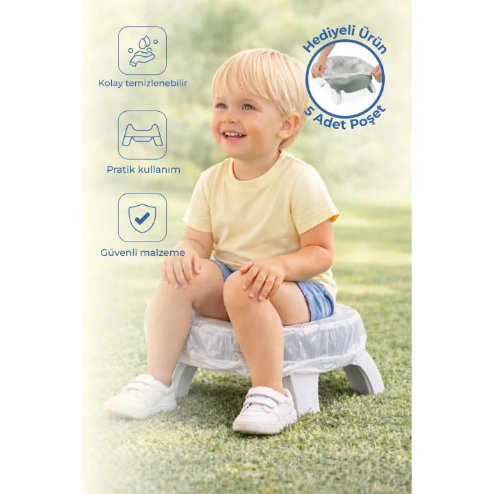Babyjem 2 İn 1 Portatif Katlanabilir Seyahat Lazımlığı Klozet Adaptörü Soft Yeşil + 5 Hediye Poşet