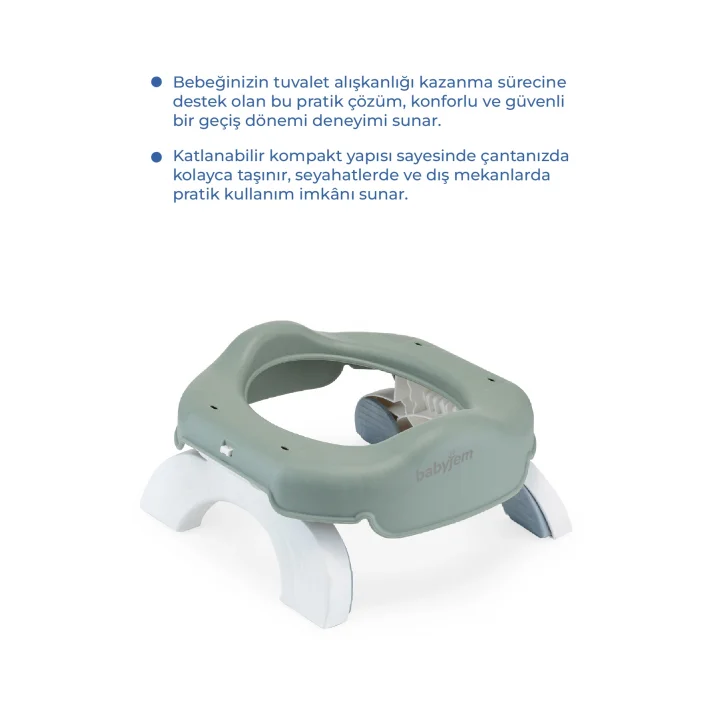 Babyjem 2 İn 1 Portatif Katlanabilir Seyahat Lazımlığı Klozet Adaptörü Soft Yeşil + 5 Hediye Poşet