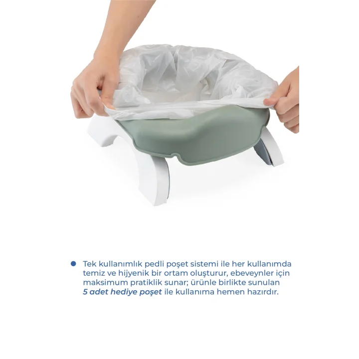 Babyjem 2 İn 1 Portatif Katlanabilir Seyahat Lazımlığı Klozet Adaptörü Soft Yeşil + 5 Hediye Poşet