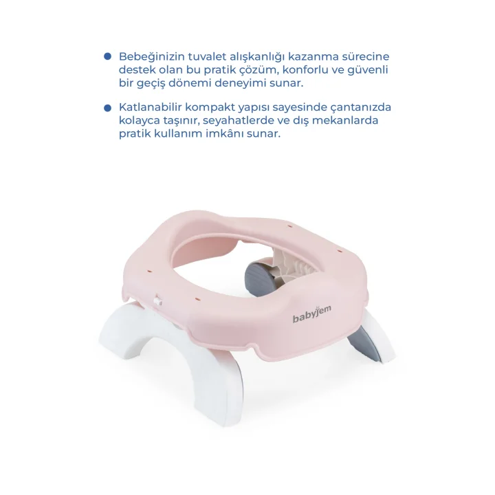 Babyjem 2 İn 1 Portatif Katlanabilir Seyahat Lazımlığı Klozet Adaptörü Soft Pembe + 5 Hediye Poşet