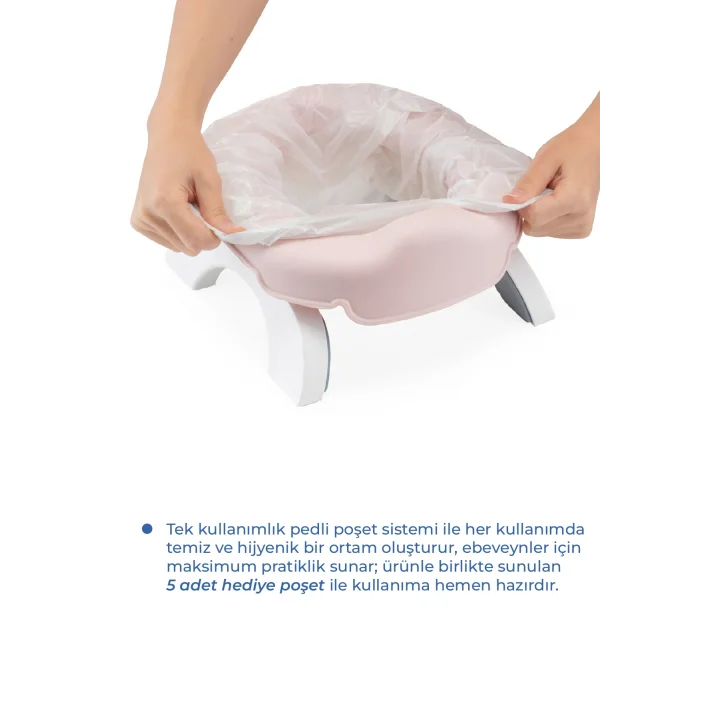 Babyjem 2 İn 1 Portatif Katlanabilir Seyahat Lazımlığı Klozet Adaptörü Soft Pembe + 5 Hediye Poşet