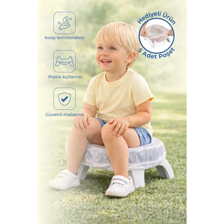 Babyjem 2 İn 1 Portatif Katlanabilir Seyahat Lazımlığı Klozet Adaptörü Soft Pembe + 5 Hediye Poşet