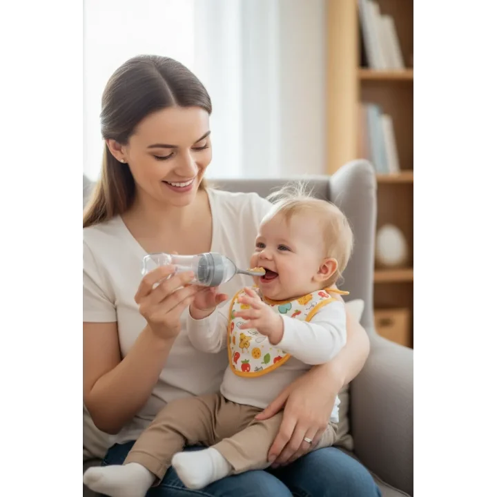 Babyjem Sıkmalı Kaşıklı Mama Biberonu Gri
