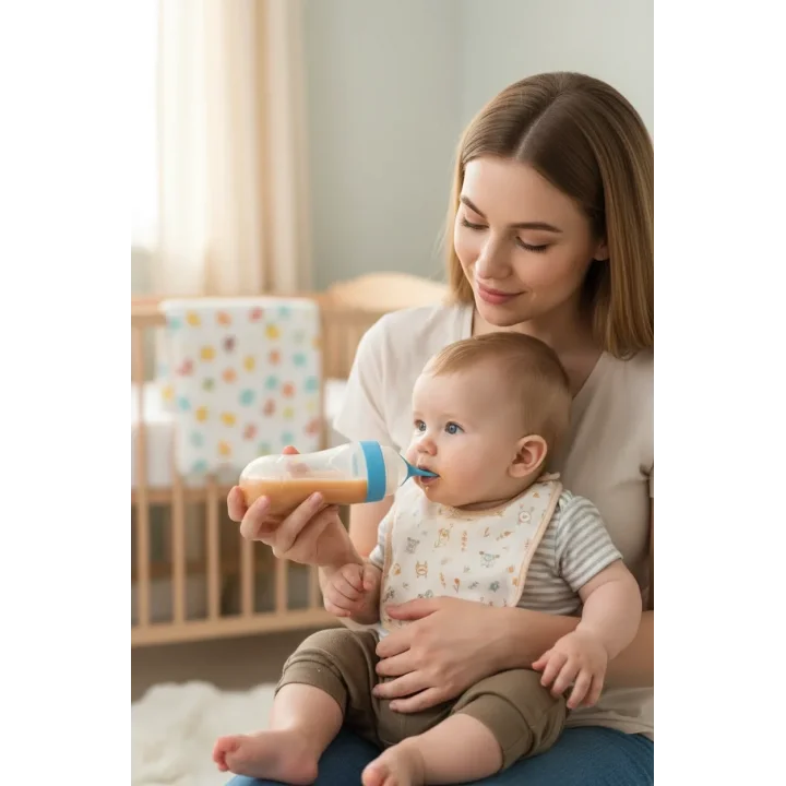 Babyjem Sıkmalı Kaşıklı Mama Biberonu Mavi
