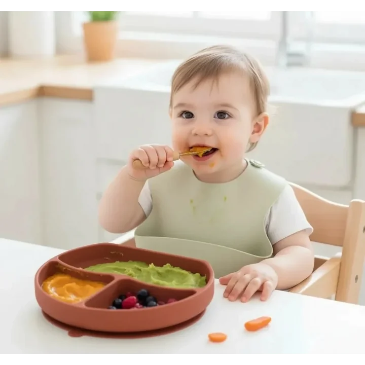 Babyjem Vakum Tabanlı Sabitlenebilir Silikon Tabak Mocha