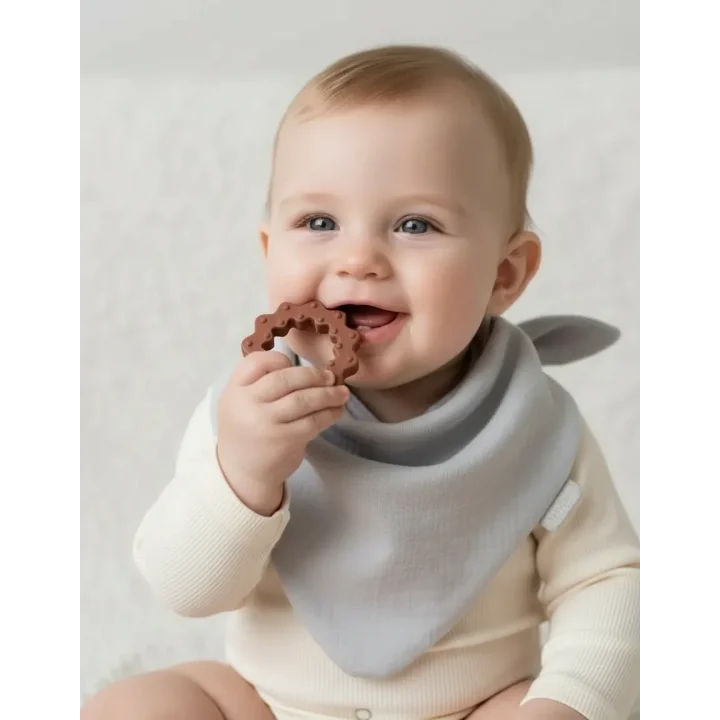 Babyjem Silikon Diş Kaşıyıcılı Müslin Mama Önlüğü Gri