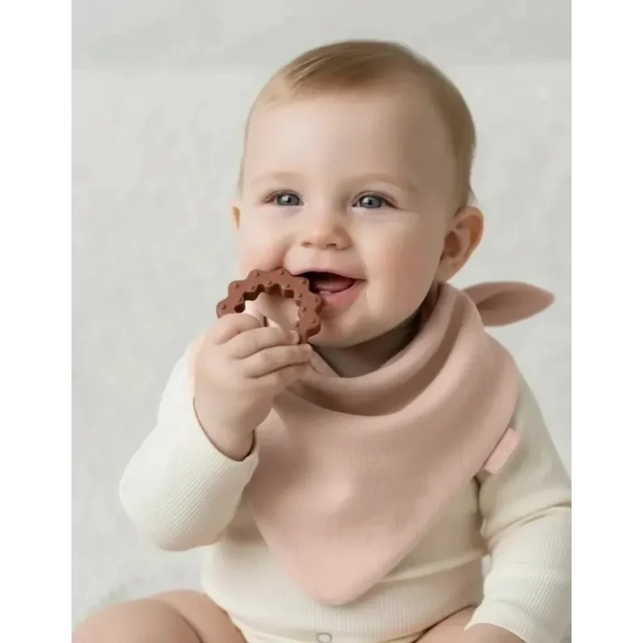 Babyjem Silikon Diş Kaşıyıcılı Müslin Mama Önlüğü Somon