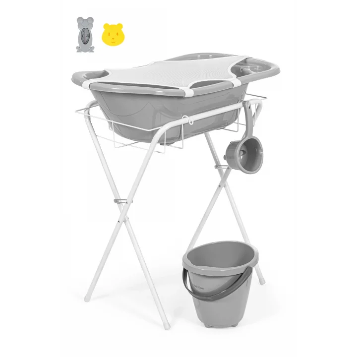 Babyjem Ayaklı Bebek Banyo Küvet Seti 7 Parça Soft Gri