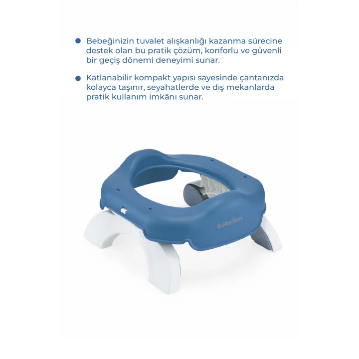 Babyjem 2 İn 1 Portatif Katlanabilir Seyahat Lazımlığı Klozet Adaptörü İndigo Mavi + 5 Hediye Poşet
