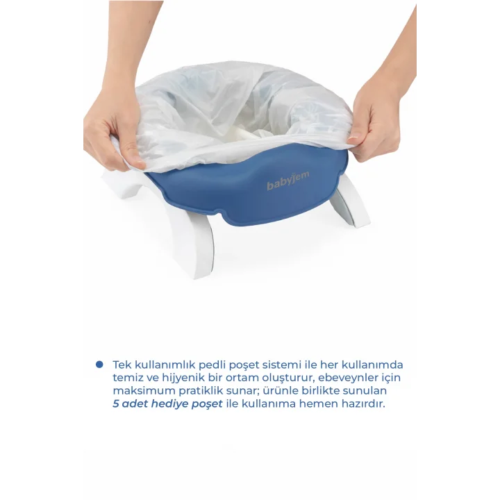 Babyjem 2 İn 1 Portatif Katlanabilir Seyahat Lazımlığı Klozet Adaptörü İndigo Mavi + 5 Hediye Poşet