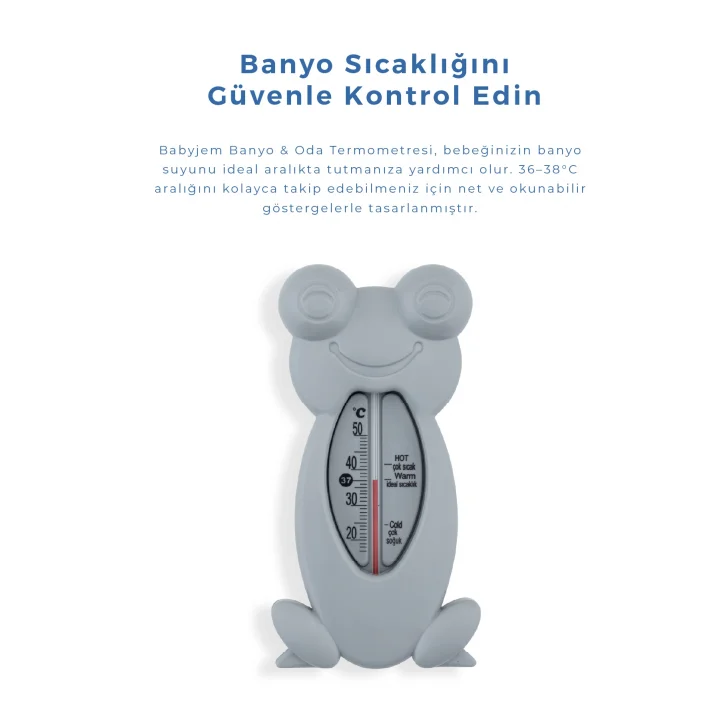 Babyjem Cıvasız Kurbağa Banyo Oda Termometresi Gri