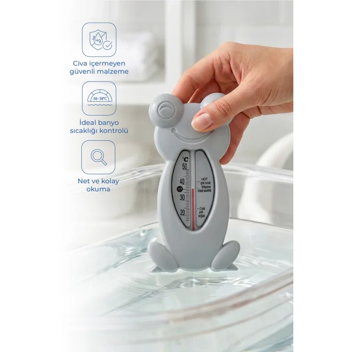 Babyjem Cıvasız Kurbağa Banyo Oda Termometresi Gri