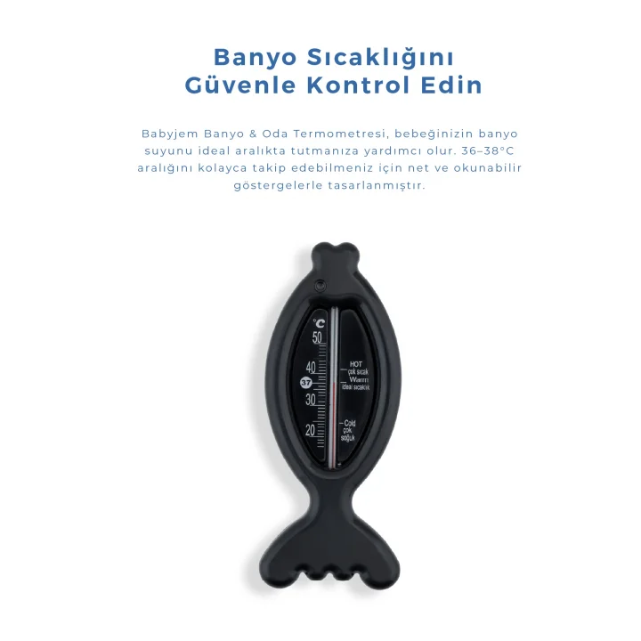 Babyjem Cıvasız Balık Banyo Oda Termometresi Siyah