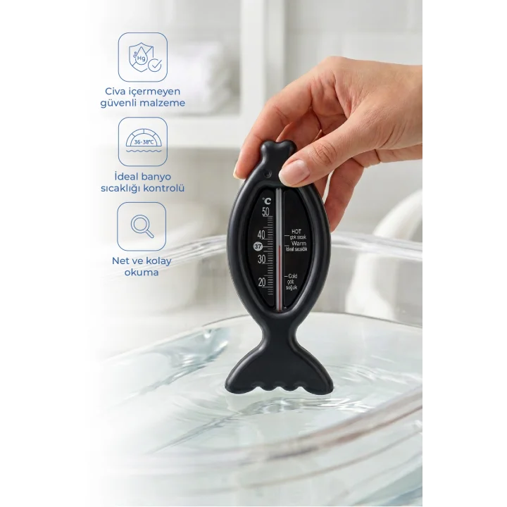 Babyjem Cıvasız Balık Banyo Oda Termometresi Siyah