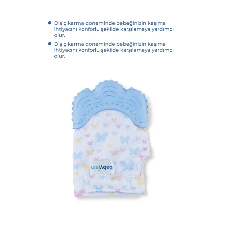 Babyjem Bebek Diş Kaşıyıcı Eldiveni Kelebek Mavi