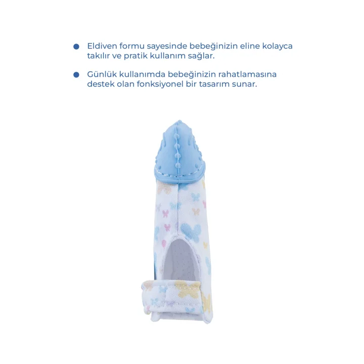 Babyjem Bebek Diş Kaşıyıcı Eldiveni Kelebek Mavi