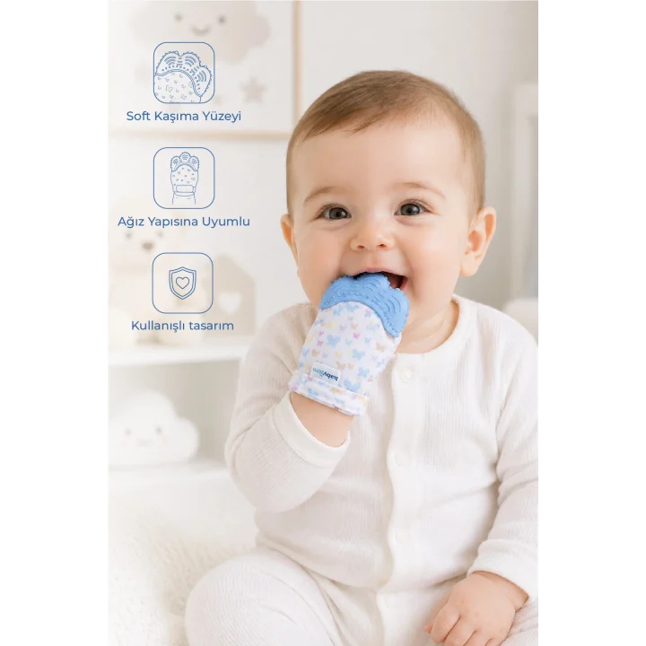Babyjem Bebek Diş Kaşıyıcı Eldiveni Kelebek Mavi