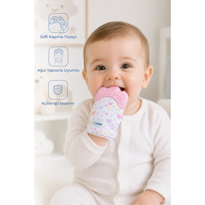 Babyjem Bebek Diş Kaşıyıcı Eldiveni Kelebek Pembe