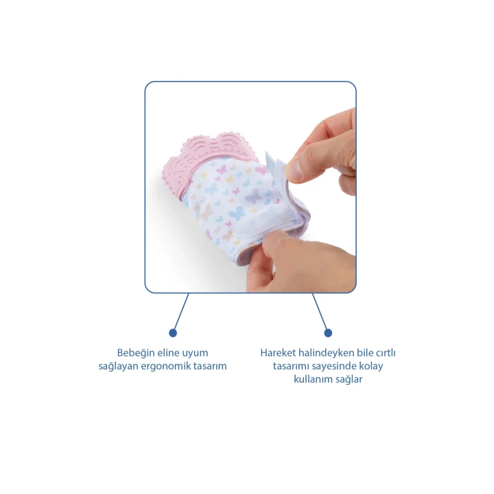 Babyjem Bebek Diş Kaşıyıcı Eldiveni Kelebek Pembe