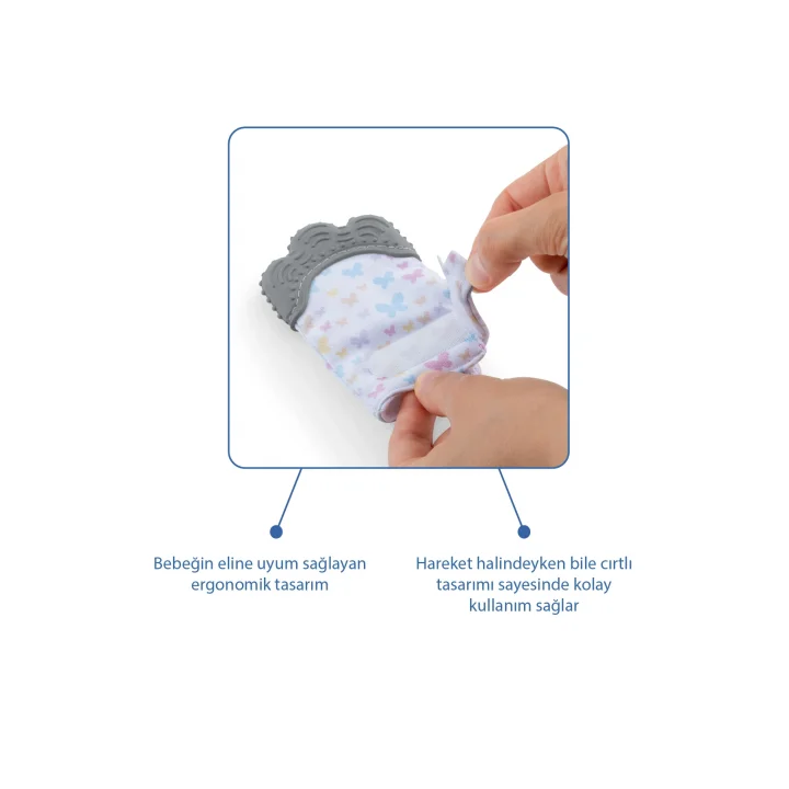 Babyjem Bebek Diş Kaşıyıcı Eldiveni Kelebek Gri